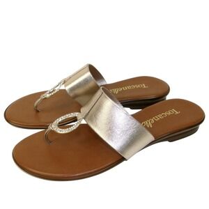 Toscanella Women's Metallic Gold Rhinestone Ring Thong Sandals Made in Italy 9.5